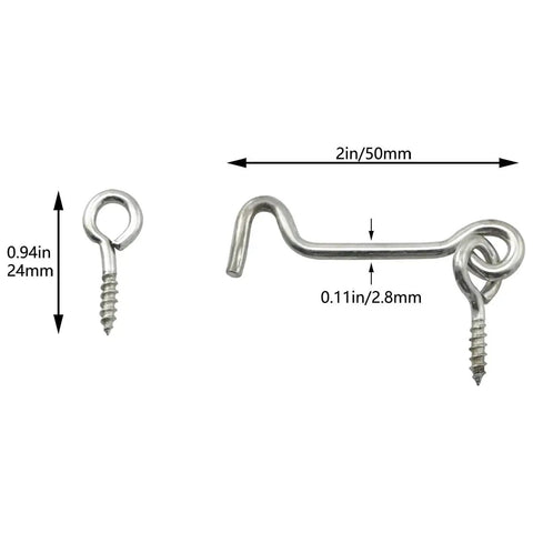 Galvanized Aircraft Cabin Door Latch Set 10 Pcs With 2 Inch Hooks And 24 Mm Mounting Screws For Cabinets Gardens Sliding Barn Doors Window Stay Rod Windproof Lock Durable Zinc Coated Hardware - side view showing dimensions