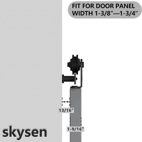 Skyen Sliding Barn Door Hardware Roller Set Black T Shape Roller Set Carbon Steel With Black Powder Coat side view