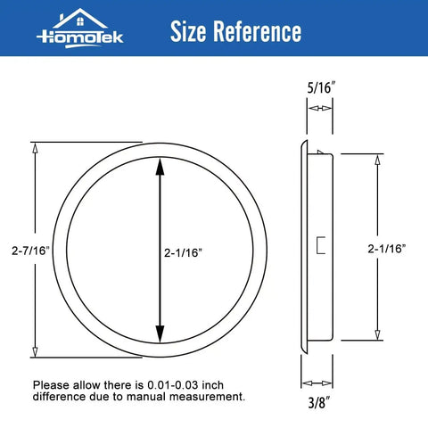 Size reference diagram for four pack black closet door finger pulls with easy snap in installation for bypass sliding doors.