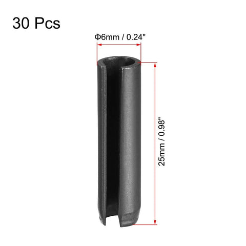 Slotted Spring Pin Kit 6mm By 25mm Plain Finish 65Mn Steel Roll Set 30 Pieces Pro Grade Heavy Duty Tool Parts And Hardware Retention Pins For Tools Machinery Automotive DIY Projects
