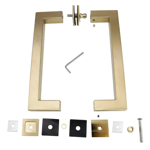 Stainless Steel 304 Grade Tubular Back-To-Back Shower Door Pull Handle, 8-Inch Center-To-Center, Satin Brass Finish, Square Profile, Hardware