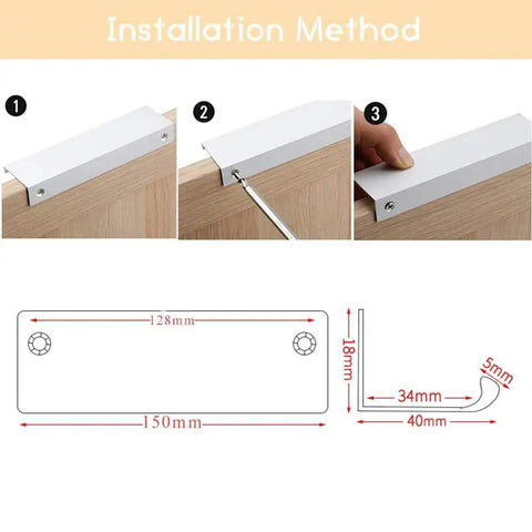 Installation method for 10 Pack Matte Black Modern Edge Finger Pull Handles For Cabinets And Drawers With Hidden Mount Aluminum