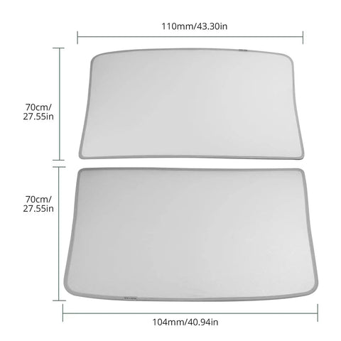 Model Y Sunshade Roof Cover For Tesla 2020 To 2025 Heat And UV Protection, shown in rectangular shape with measurements