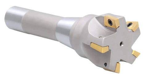 Indexable End Mill With 2 Inch Diameter And Six And One Eighth Inch Overall Length, 90 Degree Right Hand Cut, R8 Shank, 5 APKT1604 Carbide Inserts Tin Coated, No Coolant Through, Pro Grade Metalworking Tool By Accusize Industrial Tools