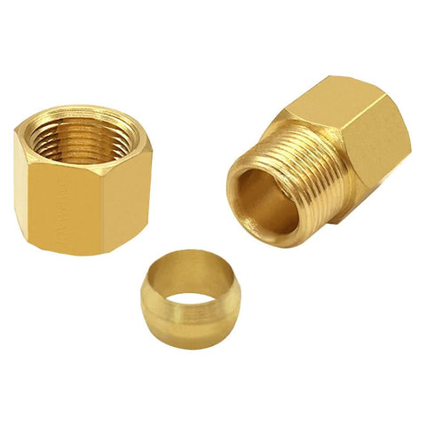 Brass compression union fittings 3/8 in OD to 1/4 in compression female, set of 3