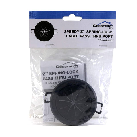 Construct Pro Speedy‑Z Spring-Lock cable pass‑thru port, 2 in ID, black, in packaging.