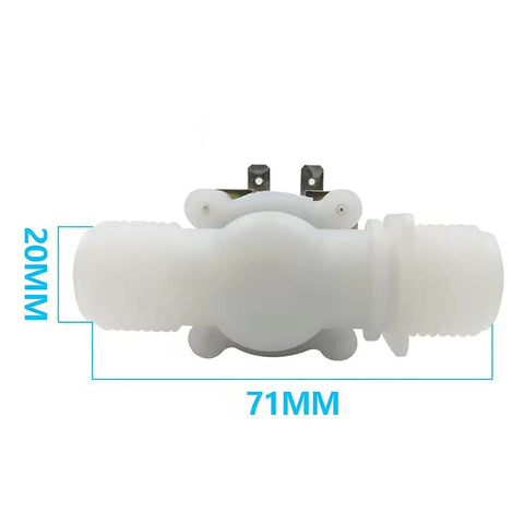 Front view of DC 12V 1/2 Inch Solenoid Valve NC Normally Closed Water Inlet Flow Switch for Washing Machines, 71mm length, G1/2 thread