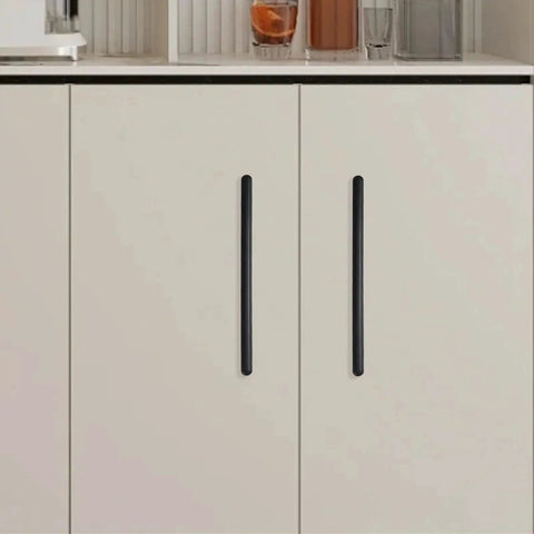 Matte Black Cabinet Handles 3.75 Inch Center To Center 96mm, 5.15 Inch Length, installed on white cabinet doors, modern kitchen hardware