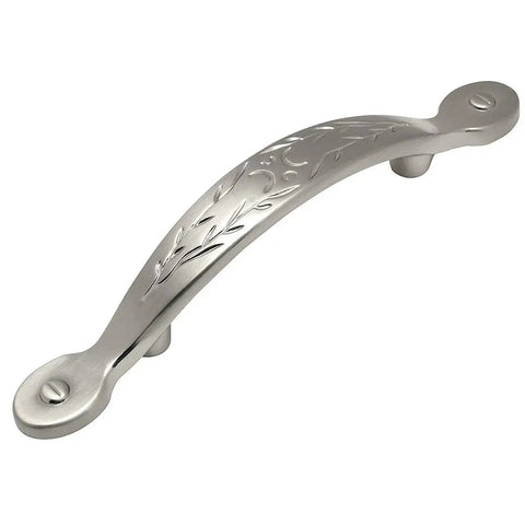 10 Pack Satin Nickel Leaf Design Cabinet Hardware Handle Pull With 3 Inch Hole Centers 76mm, 5-3/4 Inch Overall Length, 5/8 Inch Width