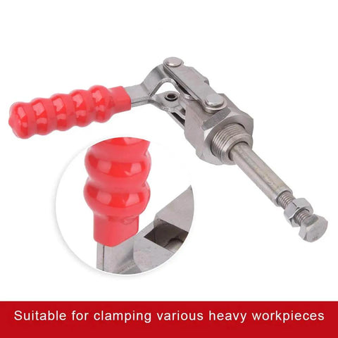 Heavy Duty 300 Lb Quick Release Toggle Clamp With 304 Stainless Steel Construction, 38mm Stroke, red handle close-up