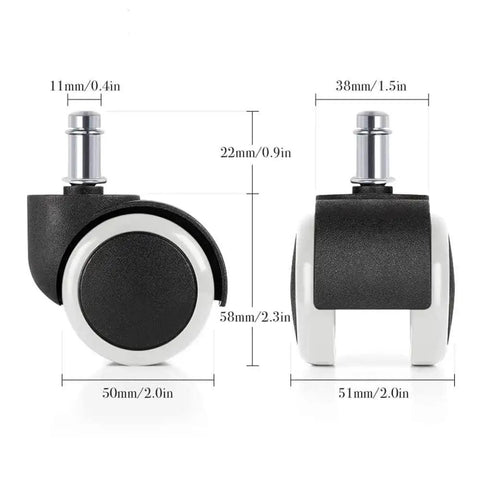Heavy Duty Office Chair Wheels Set Of 5 For 530 Lb Max Load Universal Silent Rubber Casters With 11mm Stem dimensions