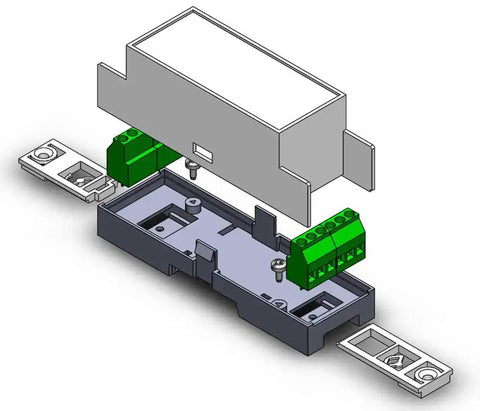 Exploded view of Low Profile DIN Rail Enclosure For Home Automation And PLC Switch Boxes, ABS Electrical Box with 35mm Rail Compatibility