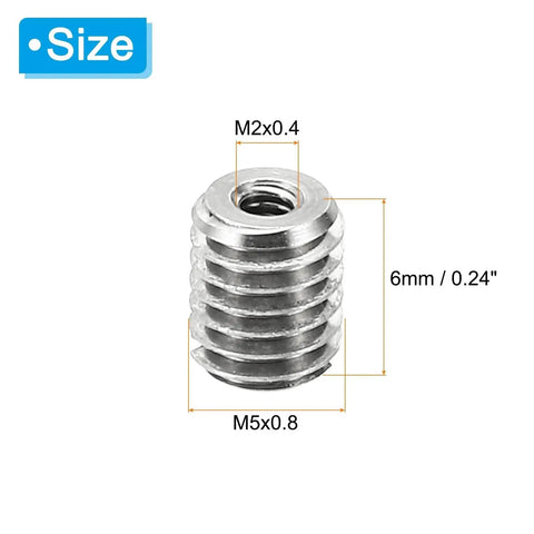 PATIKIL stainless steel thread adapter sleeve reducing nut, M5x0.8 to M2x0.4, 6 mm tall