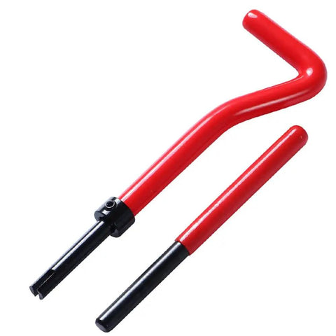 Stainless Steel M8x1.25 Thread Repair Kit With Inserts Drill Bit Tap And Install Tool Pro Grade Auto Repair Set tools in red handle view
