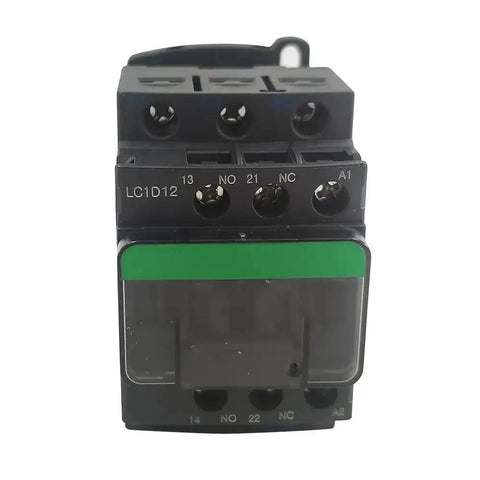 Front view of non-reversing three-pole 120V AC magnetic contactor with 12 amp coil, featuring 1 NO 1 NC auxiliary contact.