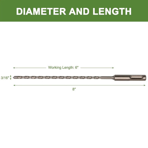 Three Sixteenth Inch SDS Plus Concrete Drill Bits Set For Hammer Drills, Eight Inch Masonry Drill Bit With Tungsten Carbide Tips