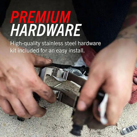 PowerStop rear brake pads with hardware, close-up view, for Ram 1500 (2019–25) and Wagoneer/Grand Wagoneer (2022–25)