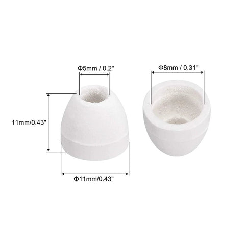 Two white ceramic electrical insulator beads; 5mm and 8mm bores, 11mm tall