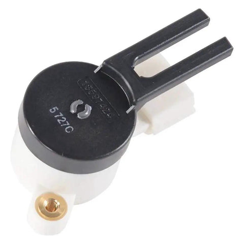 GM Genuine Parts brake pedal position sensor, round black head with white housing, angled view.