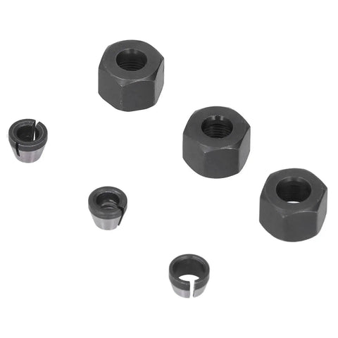 Six Pack 1/4 to 1/8 Collet Adapters for CNC Lathe, Router, and Milling Cutters with screws and nuts, black metal finish