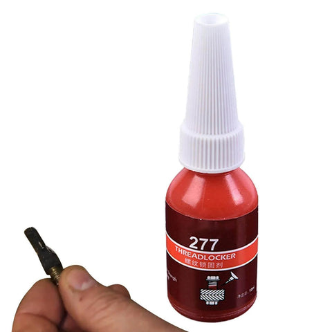 Red Thread Locker Gel For All Fasteners And Nuts, Ultra Strong Anaerobic Adhesive That Prevents Loosening From Vibration, Stops Rust, 10ml bottle shown with bolt
