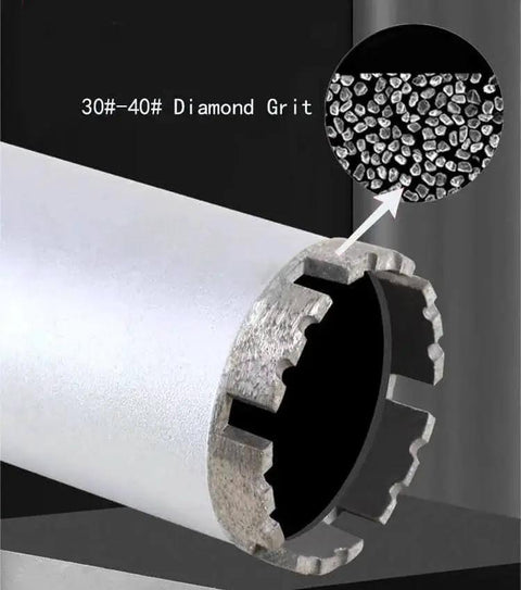 Close-up of a 10in Wet Diamond Core Drill Bit with crown-shaped segments and diamond grit, used for masonry and concrete.
