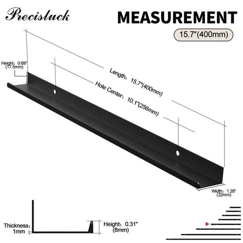 Diagram of 5 Pack Edge Black Hidden Drawer Handles Aluminum Alloy Finger Edge Pull Concealed Furniture Hardware, 400mm length.
