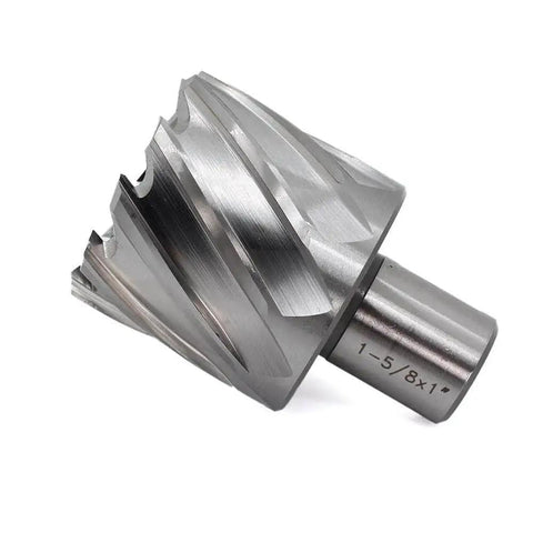 Annular Cutter For Magnetic Drill Press Oscarbide One And Five Eighths Inch Cutting Diameter One Inch Depth Of Cut Three Quarter Inch Weldon Shank With Two Flats And Pilot Pin Thin Walled With Dual Teeth For Faster Holes In Metal