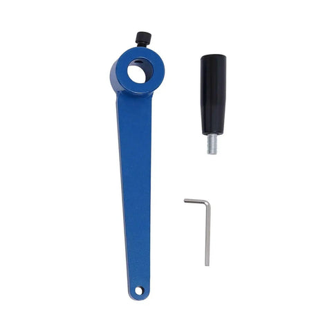 Components of Heavy Duty Sheet Metal Bead Roller With RM12 Manual Gear Drive, including handle and Allen wrench, on white background.