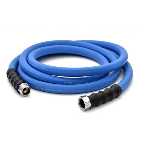 5/8-inch rubber garden hose, blue, 25 ft, with metal threaded fittings for hot/cold water use