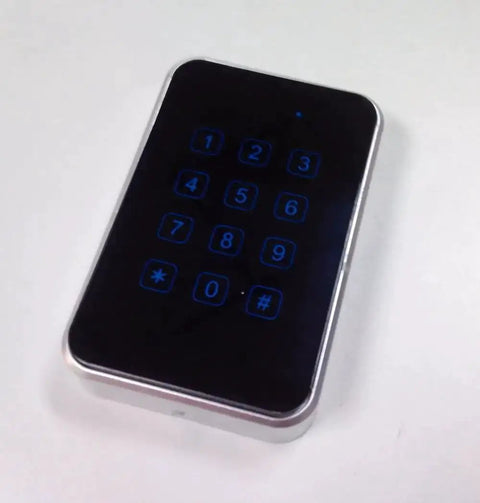 Front view of RFID keypad in Rugged RFID Enclosure For DIY Access Control Projects, IP54 ABS Plastic Junction Box 115 X 75 X 21.5mm.