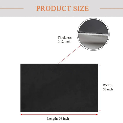 Diagram showing dimensions and thickness of Suede Headliner Fabric With Foam Backing For Car Interior Black 96x60.
