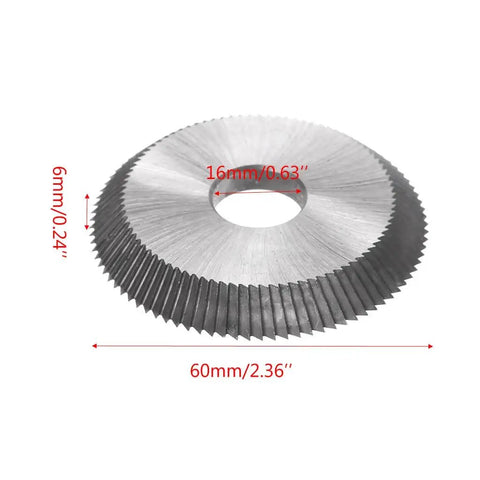 Key Cutting Disk Cutter Accessory For All Horizontal Key Machines Locksmith Tool Pro Grade Dense Tooth Design For Copper Keys 60mm Outer Diameter 16mm Inner Diameter 6mm Thick Cutting Only, showing disk dimensions.