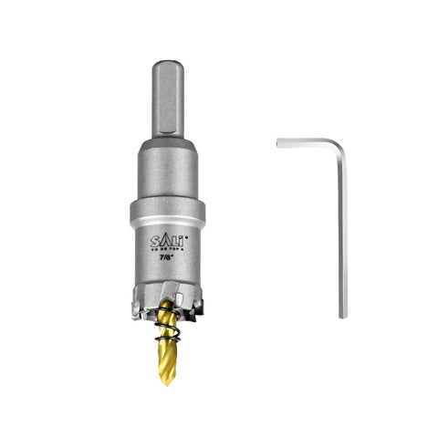 Seven Eighths Inch Tungsten Carbide TCT Hole Saw Kit With Titanium Plated Pilot Drill Bit For Metal Stainless Steel Iron Wood