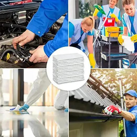 White Shop Towels B Grade Rags 60 Pcs 20x40 Inches for industrial auto garage cleaning and commercial use in various work settings.