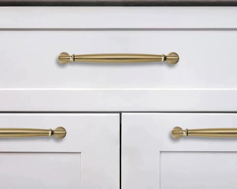 Kitchen cabinets with 5 Inch Brushed Brass Cabinet Pulls 10 Pack, Heavy Duty Solid Warm Gold Handles for Cabinets Cupboards