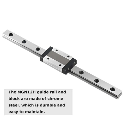 MGN12H 300mm Linear Rail Guide with Sliding Block for CNC machines, high rigidity bearing steel, top view