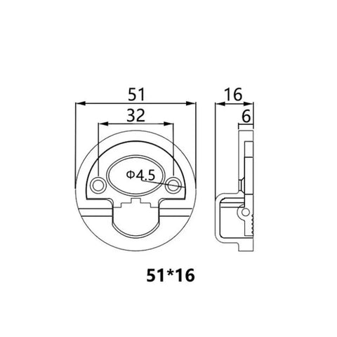 Diagram of 2-Pack Hidden Recessed Furniture Handle In Stainless Steel 51x16mm Round Flush Pull Ring Handles showing dimensions and specs