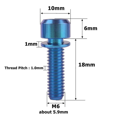 Titanium Bike Bolts M6x18mm With Washer Allen Hex Style 4 Pack Lightweight Ti Alloy With 10mm Head And 1mm Washer