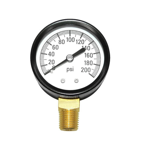 Joywayus pressure gauge with brass 1/4 inch NPT thread, lower mount, white dial 0–200 psi, black bezel