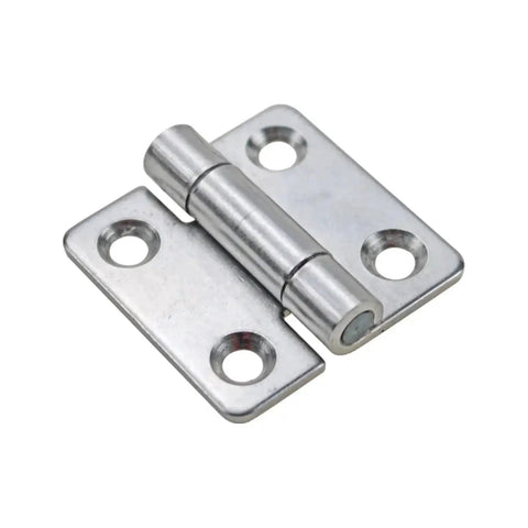Small square damping hinge, 1.5-inch, chrome metal with four screw holes, 1 pc.