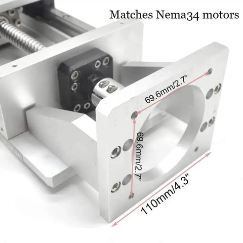 Close-up of Beefy 300mm CNC Linear Guide Slide Table With 1605 Ball Screw for Nema 34 motor showing dimensions.