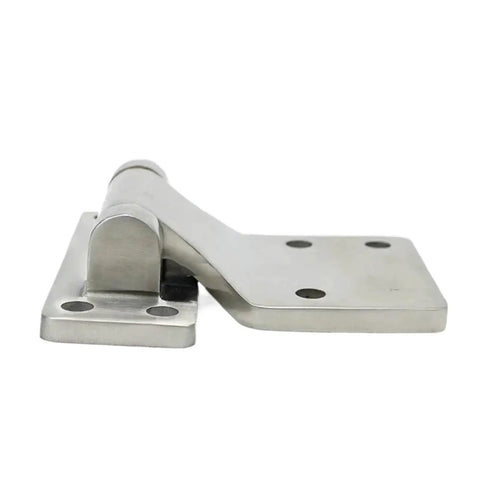 Side view of heavy duty stainless steel adjustable concealed kitchen cabinet hinge with damping and spring mechanism, T type.