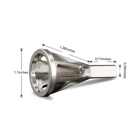 External Chamfer Deburring Tool For Drill Bits And Metals With Hex Shank, Stainless Steel Cutter Removes Burrs From Bolts And Pipes shown with dimensions