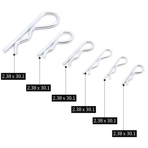 Heavy Duty Zinc Plated Hair Pin Cotter Pin And Hitch Pin Assortment Kit 150 Pieces displayed in six sizes