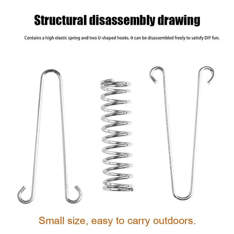 Stainless steel tent springs set: two long U-bend springs and a coil tension spring, 10 pcs, for awnings and tarps.