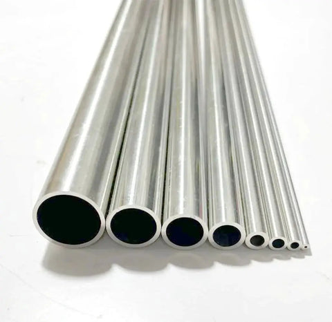 Assorted sizes of stainless steel tubes displayed horizontally