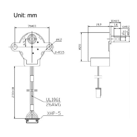 Technical diagram of Six Sets Stepper Motor Drive Module With ULN2003 Interface Green Board For 28BYJ 48 motor dimensions