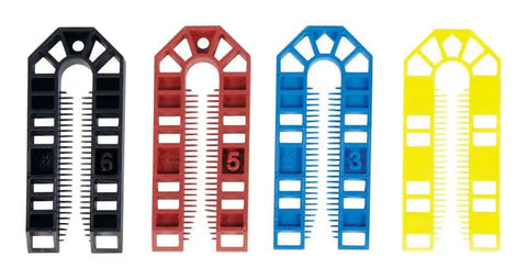 Flat Plastic Shim Set 60 Pack Multicolor for Leveling Cabinets and Furniture Durable DIY Spacers for Precise Fits showing four colorful plastic shims.