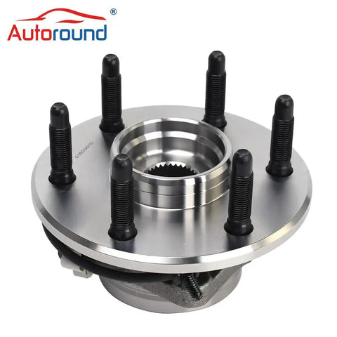 Front view of Front Wheel Hub Bearing Assembly With ABS For 4x4 And AWD Chevrolet Tahoe Silverado Suburban Express 1500 GMC Yukon Sierra Savana Cadillac Escalade 6 Lug Replacement 1999 To 2007